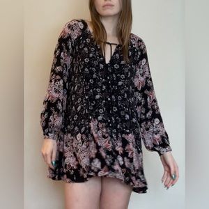 Black/Beige/Cream/Orange Free people floral graphic babydoll dress/shirt